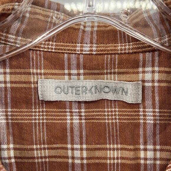 Outerknown Men's Long Sleeve Button Down Shirt - Tan Plaid - Medium - Picture 3 of 6